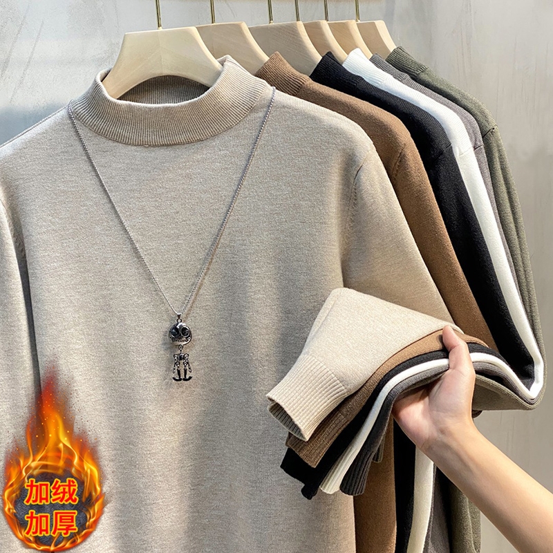 加绒2025秋冬季新款中领内搭韩版潮流半高领毛衣男女针织衫打底衫