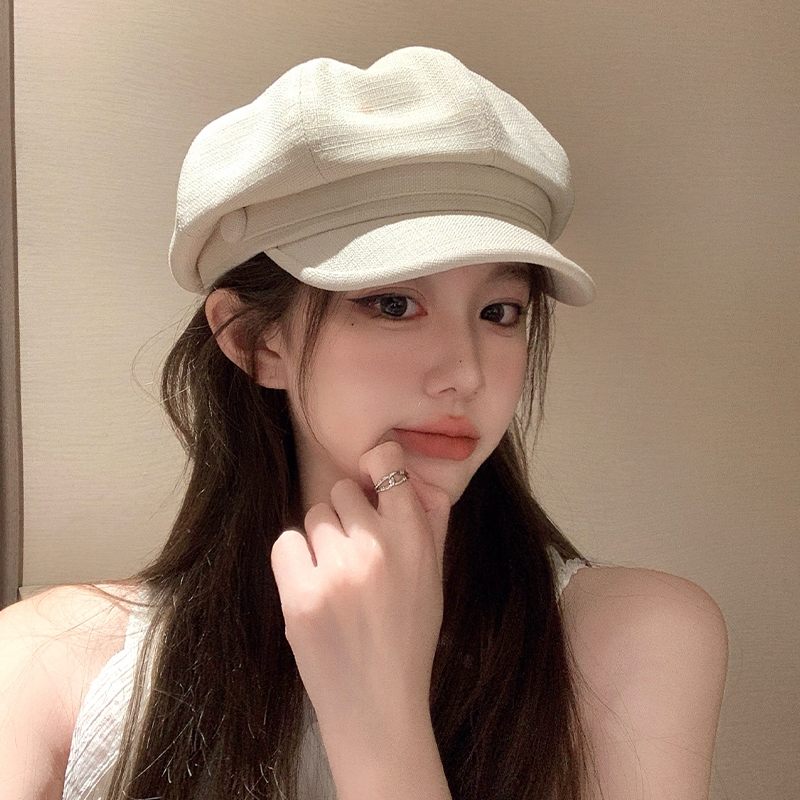 贝雷帽子女2025新款秋冬大头围白色时尚百搭显脸小八角报童画家帽
