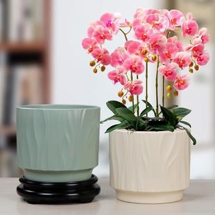 北欧简约波浪花盆陶瓷特大号带托盘绿萝蝴蝶兰家用阳台现代多肉盆