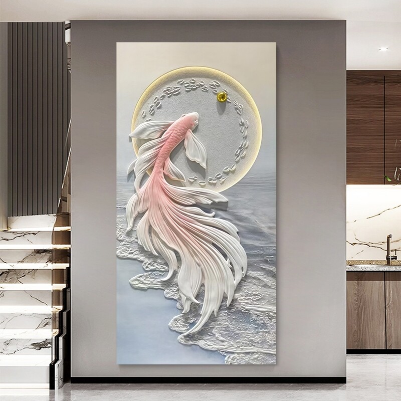 九鱼玄关现代简约客厅走廊过道挂画高端装饰画立体画轻奢餐厅