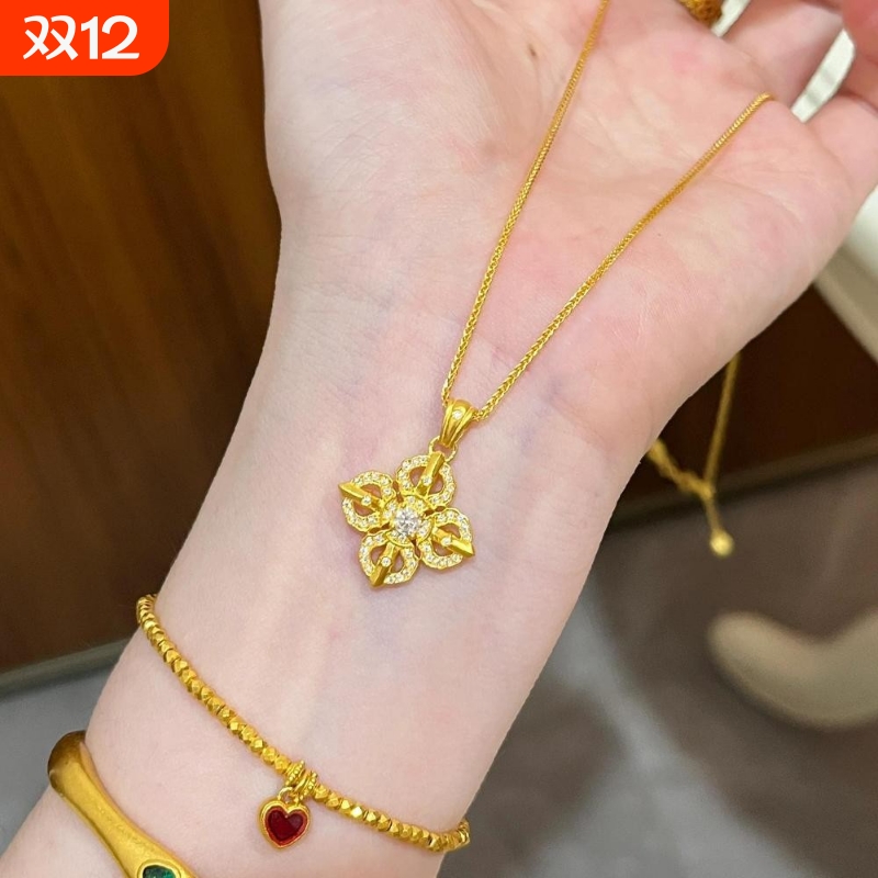 古法黄金色十字金刚杵吊坠女满钻镶嵌点钻项链新款锁骨链挂坠礼物