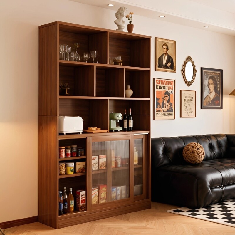 餐边柜靠墙一体客厅家用酒柜收纳置物柜沙发推拉门玻璃零食书房
