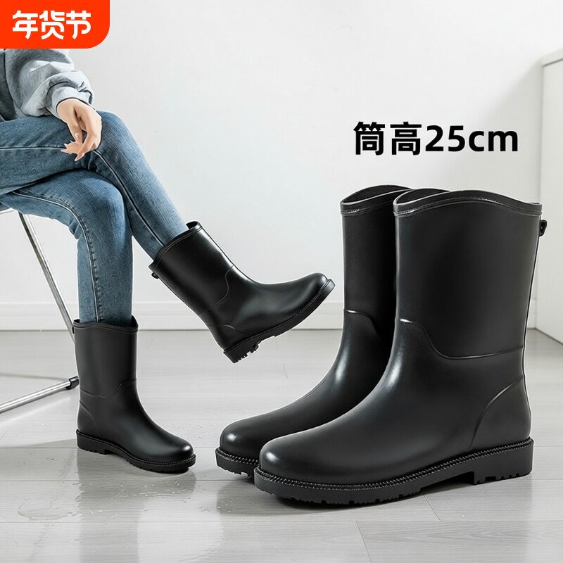 时尚款时尚水鞋新款防滑雨鞋女士中筒靴加绒四季雨靴防水鞋耐磨