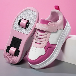 溜冰鞋 学生暴走轮滑鞋 女童魔术贴双轮自动收缩男孩儿童暴走鞋