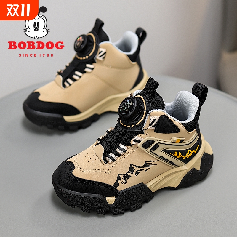 巴布豆男童运动鞋鞋秋冬季新款中大童皮面防水儿童跑鞋潮鞋登山鞋