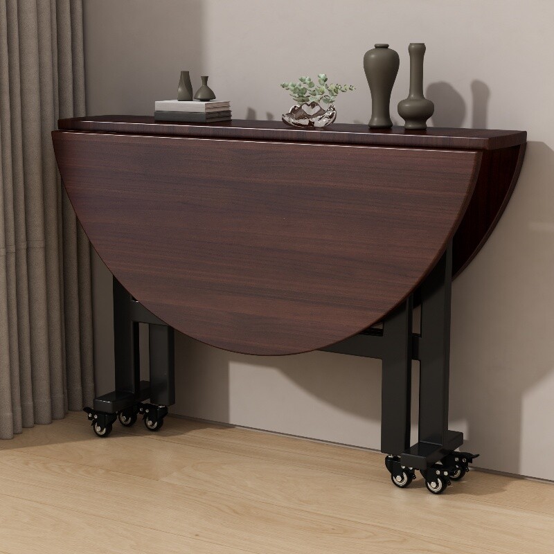 折叠餐桌家用饭桌小户型实木桌转盘移动可折叠圆桌阳台桌面多功能