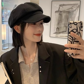 黑色鸭舌贝雷帽女2024秋冬新款报童帽显脸小八角帽大头围画家帽子