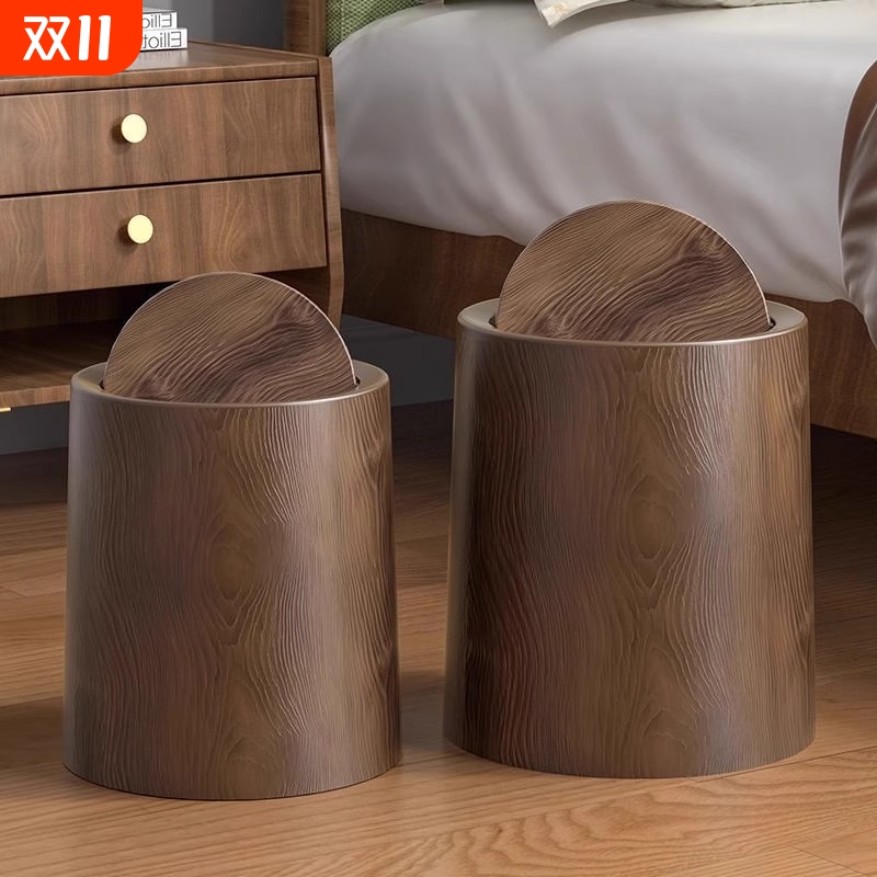 木纹垃圾桶家用卧室大容量客厅厨房卫生间办公室新中式复古卫生桶