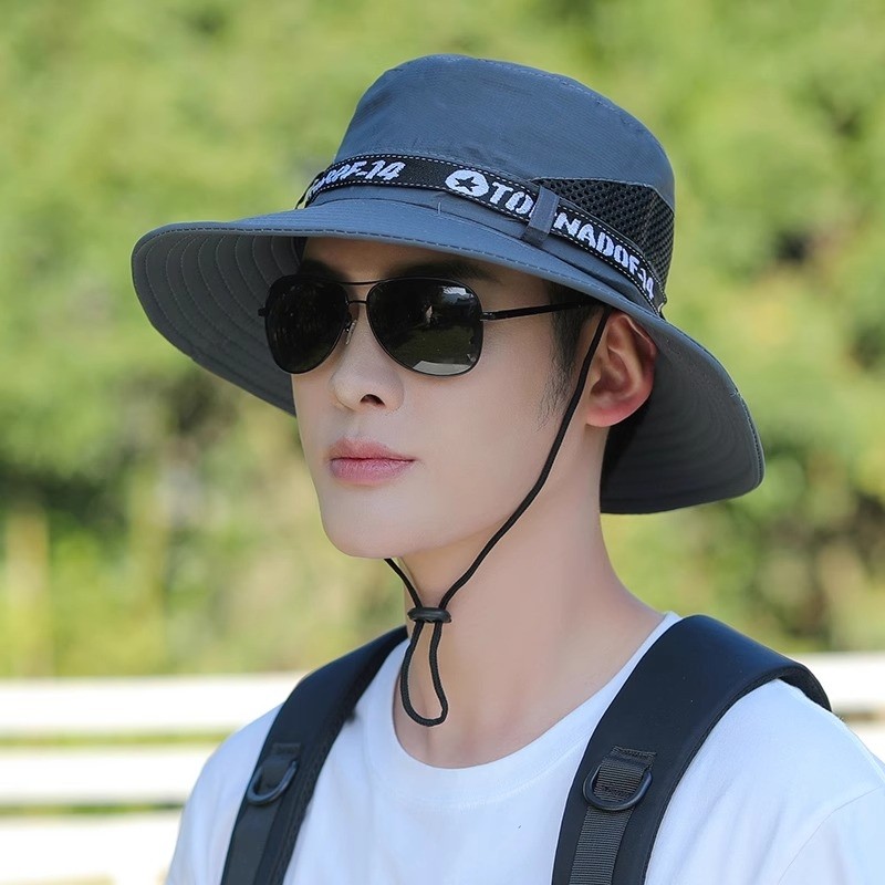 防晒帽男士夏季遮阳帽防紫外线透气钓鱼帽遮脸渔夫帽户外太阳帽子