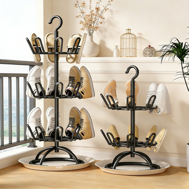 晾鞋架室外阳台家用落地带接水盘晾鞋挂架可旋转沥水晒鞋神器挂钩