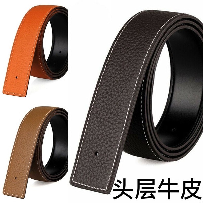 爱马男仕休闲风男士真皮无头皮带 3.8cm平滑扣头层牛皮腰带