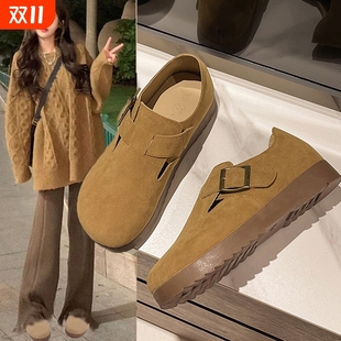 美拉德丑萌博肯豆豆鞋 春秋冬一脚蹬单鞋 女2025新款 厚底全包勃肯鞋