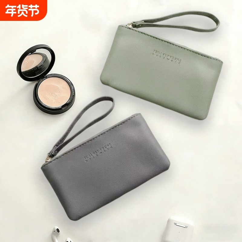 新款纯色简约皮质手抓包钱包大容量零钱包拉链多功能收纳小清新