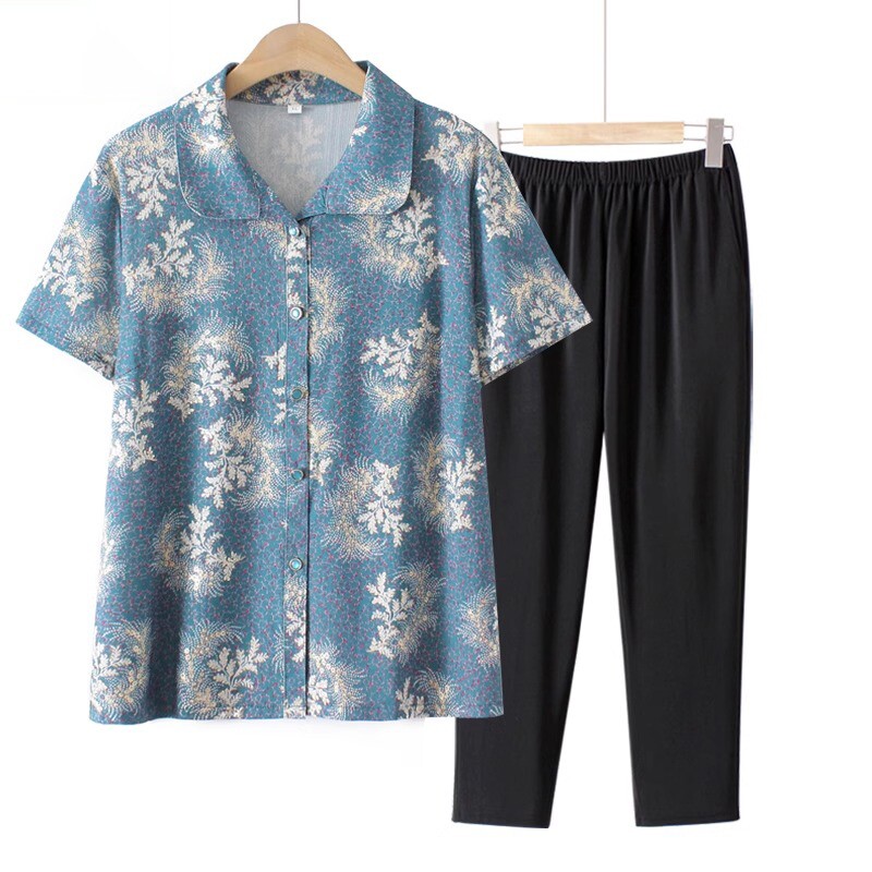 奶奶装夏装短袖衬衣中老年人衣服女60岁70妈妈上衣老太太夏季衬衫