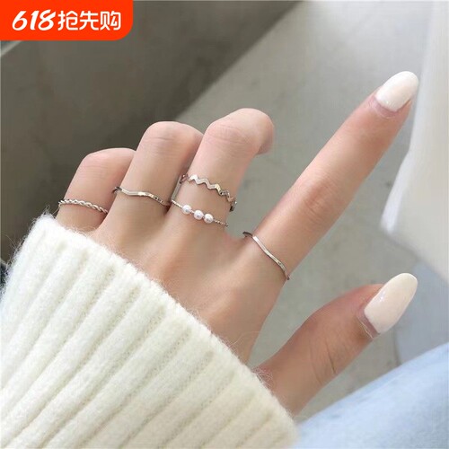 新款日韩套装戒指女小众设计感食指戒时尚冷淡风复古指环配饰