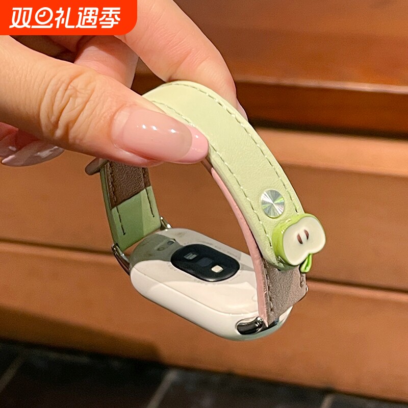 青苹果适用小米手环10表带小米9新款皮质8nfc高级感夏天7智能运动6透气创意保护套壳XL腕带配件红色硅胶粉色