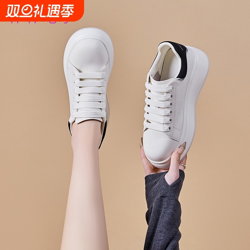 时尚圆头松糕厚底小白鞋女2025夏季新款百搭休闲运动板鞋支撑防水