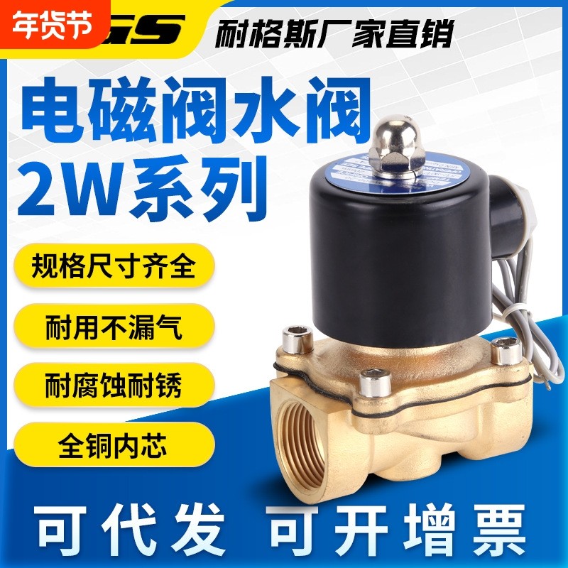 220V铜水用电磁阀常闭黄铜电控水阀4分2W160-15阀门025-08DN50 25