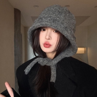 大头围针织帽子女款2025新款冬保暖护耳绑带毛线帽显脸小韩系百搭