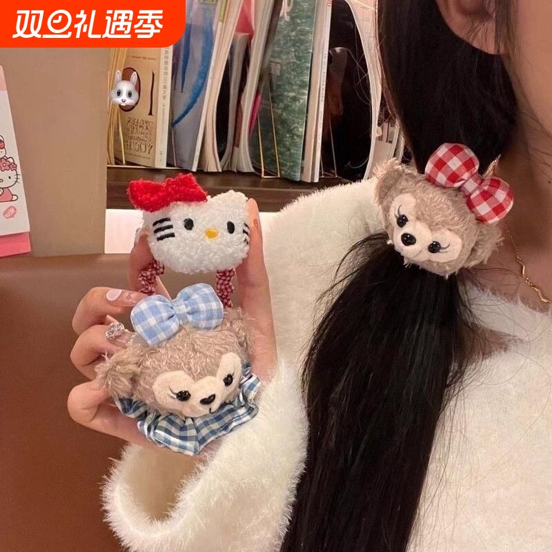 可爱雪莉玫发圈2025新款甜美卡通小熊头绳双马尾发绳毛呢公仔发饰