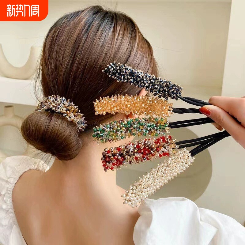 盘发棒神器水晶造型珍珠器女头发蓬松发饰丸子头卷发发夹头绳花朵