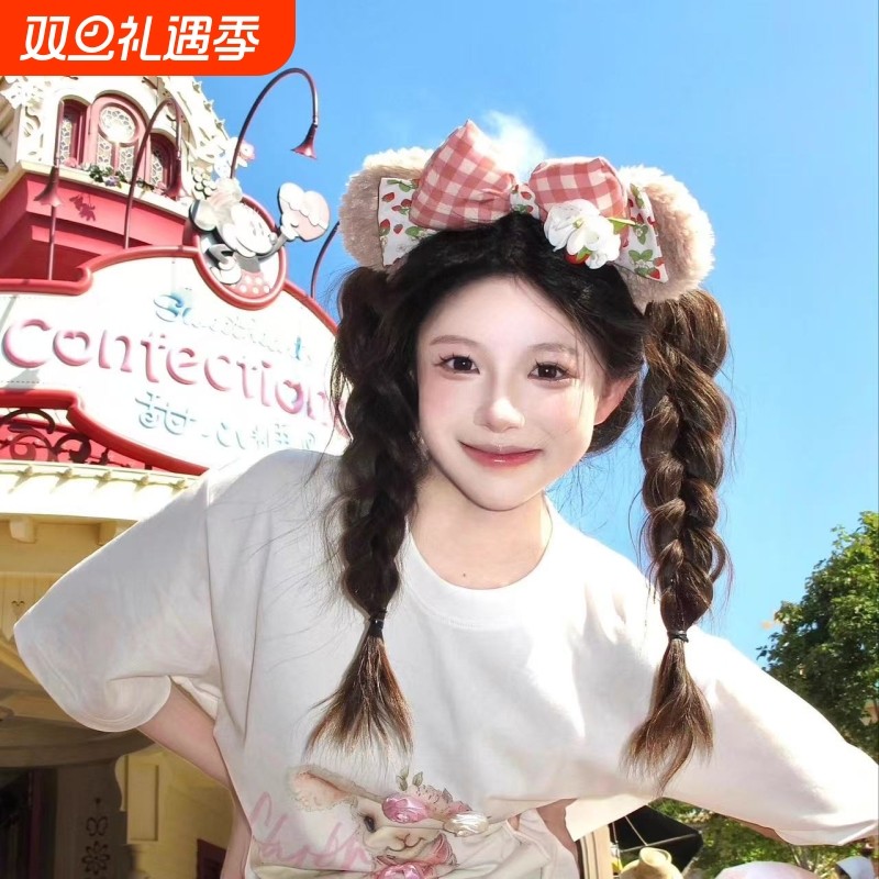 草莓雪莉玫迪士尼发箍可爱甜美蝴蝶结头箍洗脸压发游乐园拍照发饰