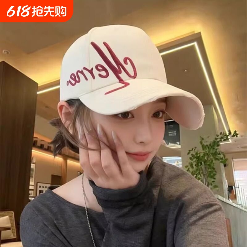 2026新款帽子女大头围字母刺绣棒球帽宽檐遮阳帽鸭舌帽男红色白色