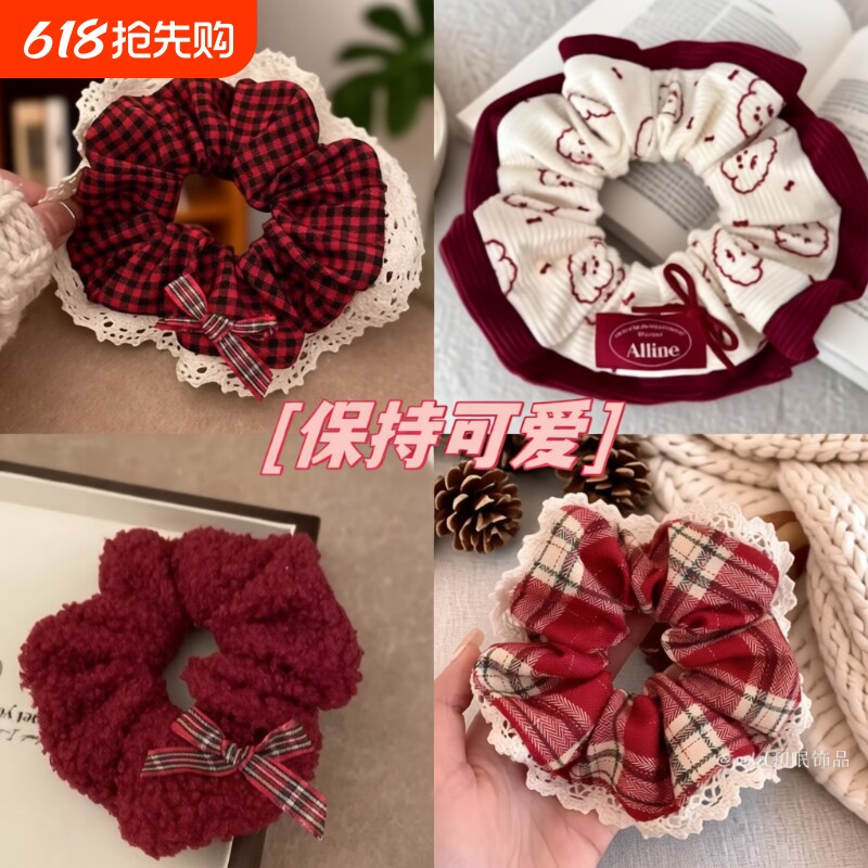 秋冬新款卡通小狗可爱大肠发圈甜美丸子头扎头发橡皮筋高级感头饰