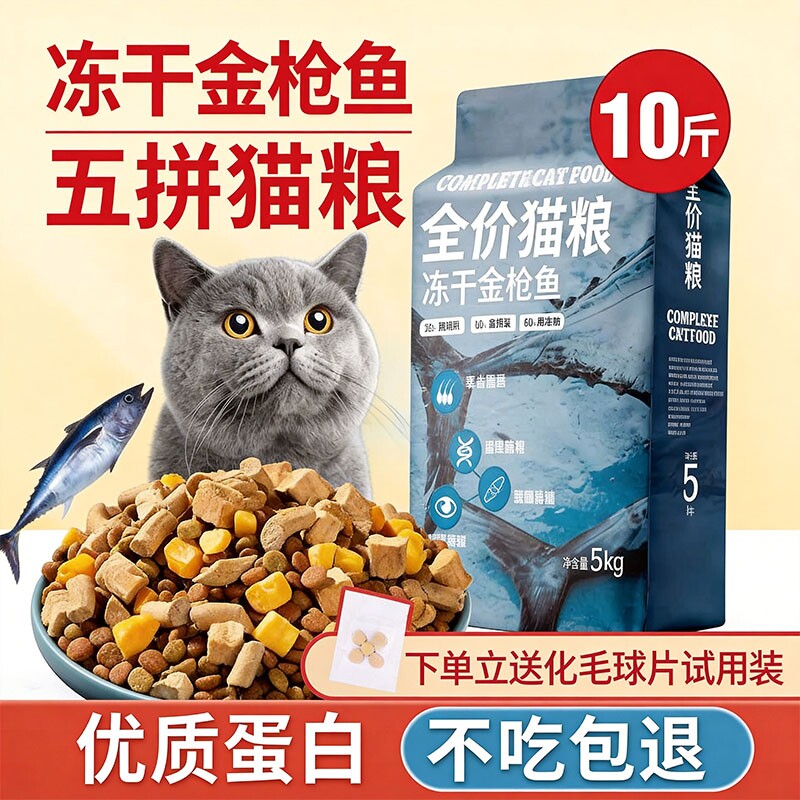 猫粮20斤装冻干全价10kg成猫幼猫营养16斤三文鱼蓝猫布偶猫泌