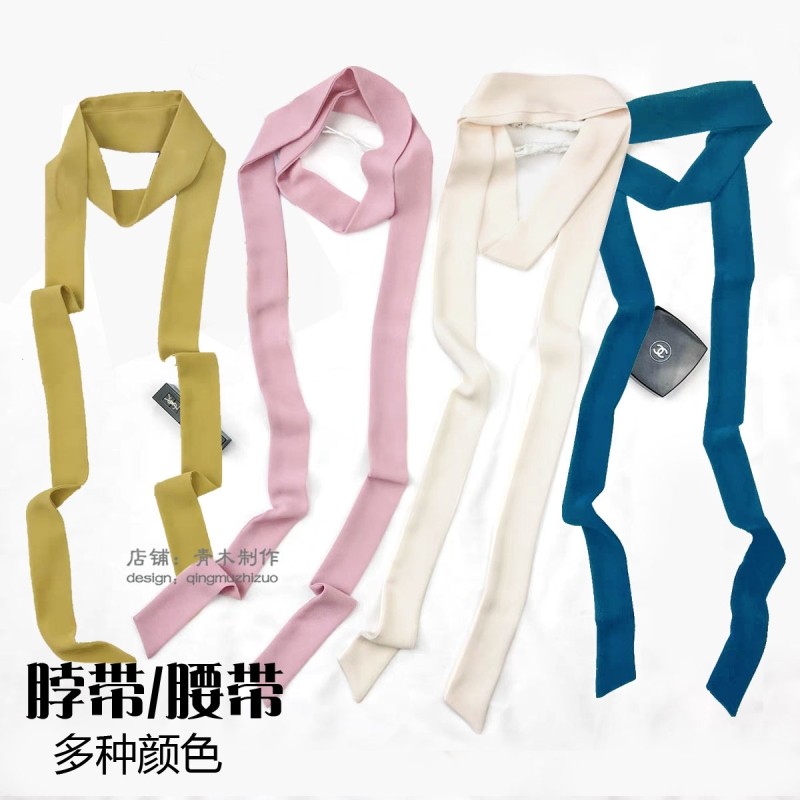 赵露思同款丝带脖带领带雪纺发带细长飘带窄丝巾双层领巾小围巾女