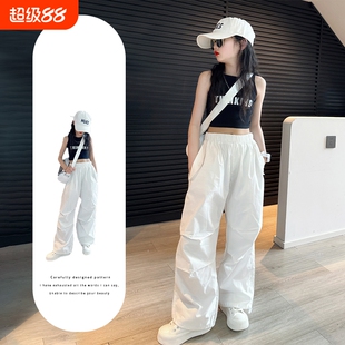白色工装裤女童韩版透气裤子夏装薄款2025新款夏季速干裤大套装