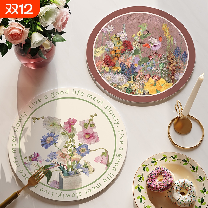 轻奢油画花防烫耐高温陶瓷隔热垫餐桌餐垫吸水茶杯垫碗垫厨房家用