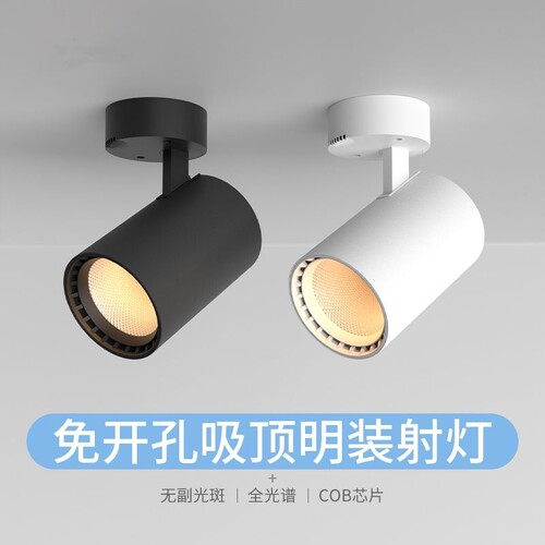 吸顶式明装射灯免开孔聚光灯背景墙家用cob可调角商铺展厅天花灯