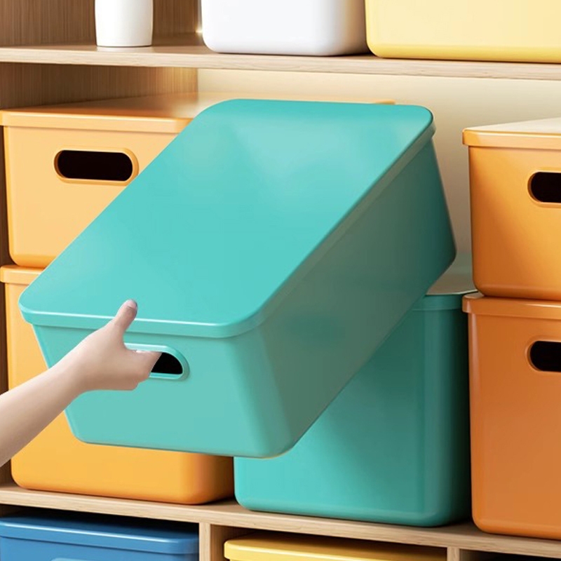 4个装  大容量 桌面收纳盒 塑料整理筐 家用 带盖储物箱 盒子