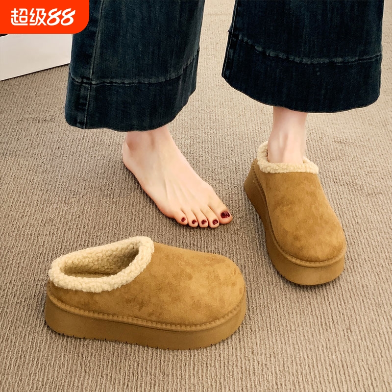 厚底毛毛拖鞋女款2025新款秋冬季外穿加绒包头半拖棉鞋勃肯雪地靴