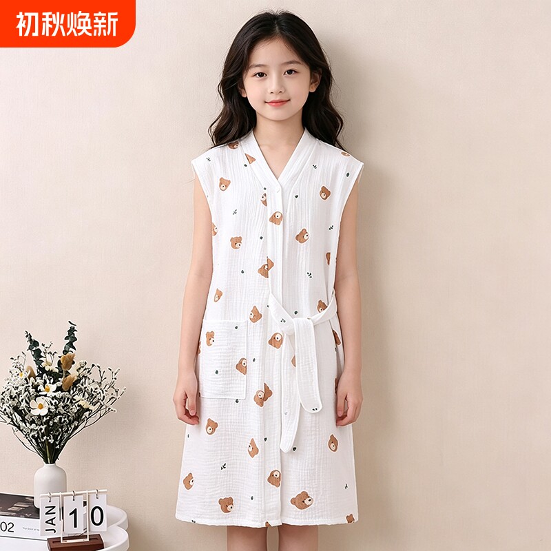 儿童纯棉浴裙浴袍可穿可裹浴巾中大童女可爱吸水夏季薄款洗澡浴衣图片