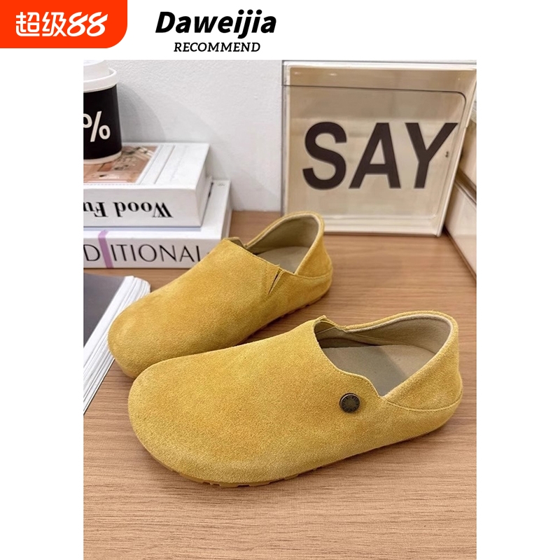 真皮两穿勃肯鞋女2025秋季新款平底百搭豆豆单鞋懒人一脚蹬博肯鞋