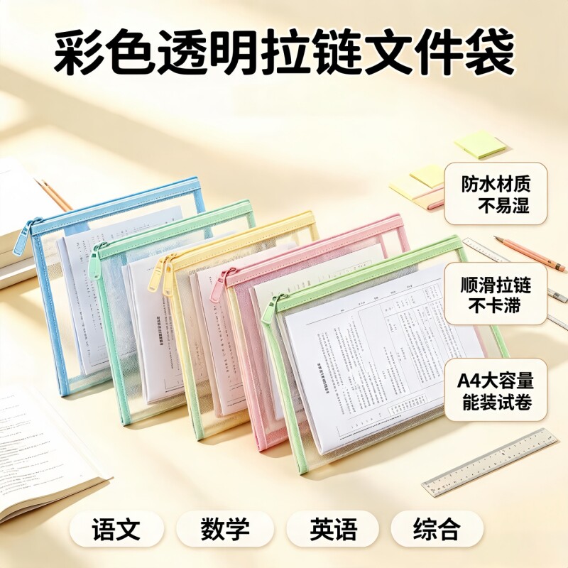 A4加厚透明防水文件袋加厚PVC塑料小学生试卷收纳分类袋办公室资料票据分类收纳档案袋初高中试卷整理袋