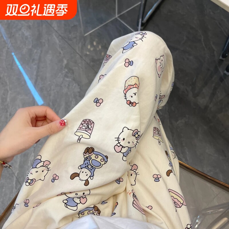 甜美可爱少女薄款印花睡裤学生直筒家居长裤可外穿女条纹米奇格子