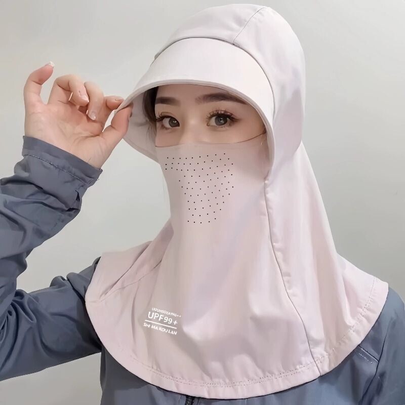 游泳玩水上乐园防晒帽口罩一体冰丝遮脸护脖颈女户外潜水防晒面罩