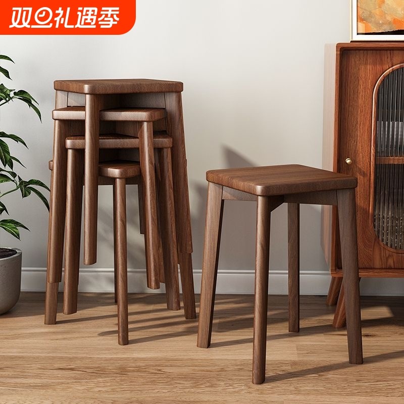 实木凳子家用新中式餐桌椅子客厅板凳可叠放实木方凳新款备用凳子