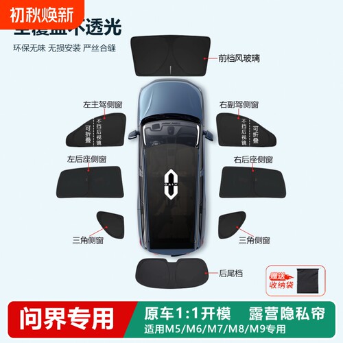 问界新M7/M5/M8/M9/M6遮阳帘侧窗前挡全车车窗露营隐私遮阳板专用