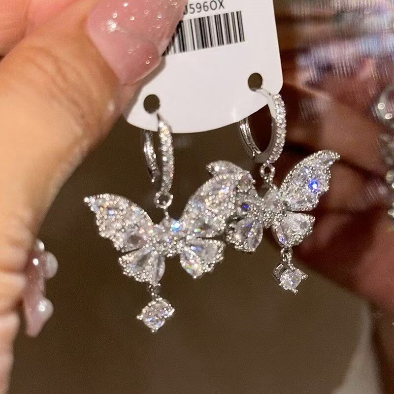 优雅满钻蝴蝶耳扣耳环女新款满钻百搭高级感时尚镶钻锆石高级感