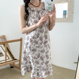 宽松睡裙提花家居服 法式 夏季 女士格子中长款 吊带背心女复古新款