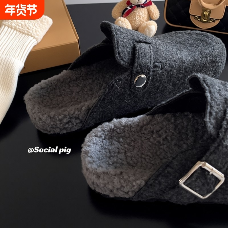 真的好爱灰色~毛毛拖鞋女外穿厚底勃肯棉鞋冬防滑包头半拖鞋,女鞋,勃肯鞋/软木鞋,淘宝优惠券,粉丝福利购,淘宝优惠卷