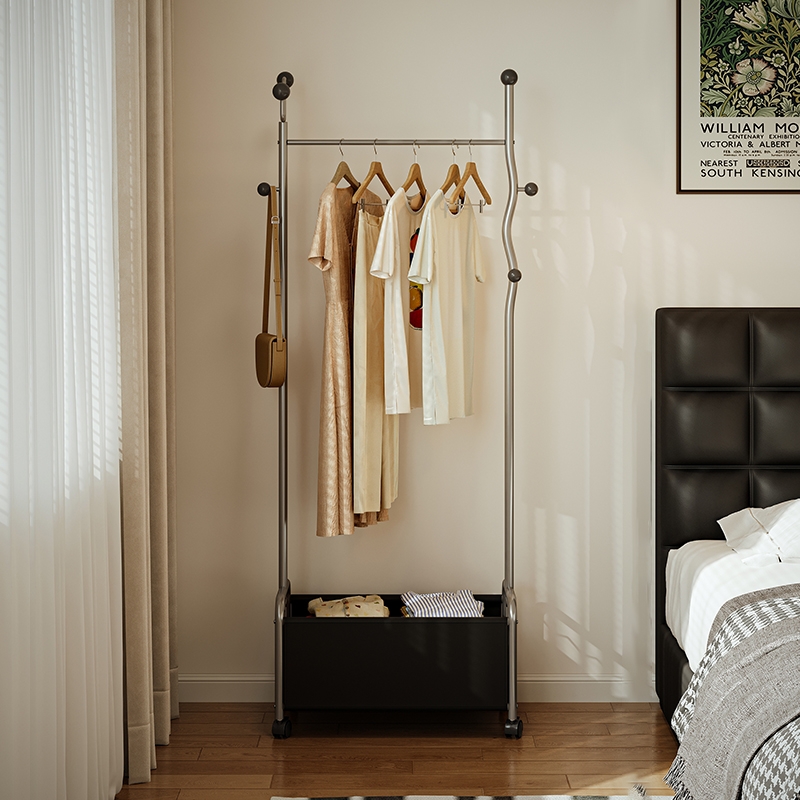 家用可移动落地式衣帽架入户卧室衣帽间收纳置物架架子挂衣不占地