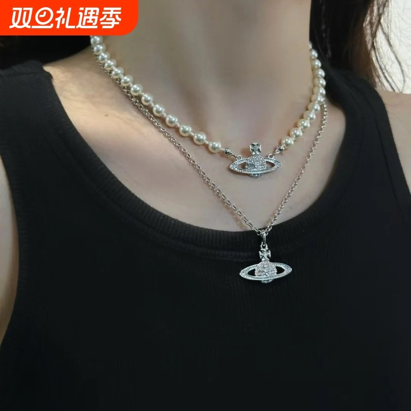 西太后珍珠别针项链韦雪同款轻奢小众高级感锁骨链不掉色颈链INS