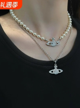 西太后珍珠别针项链韦雪同款轻奢小众高级感锁骨链不掉色颈链INS