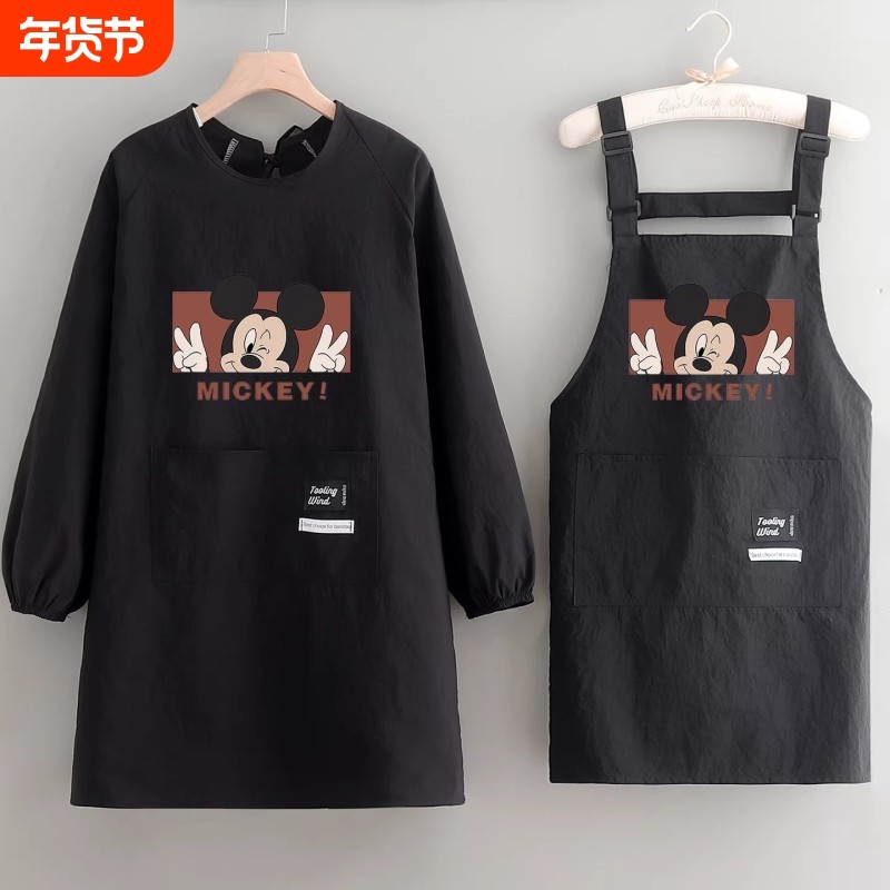 卡通防水围裙长袖透气男女厨房工作服厨师上班工作家用做饭印字