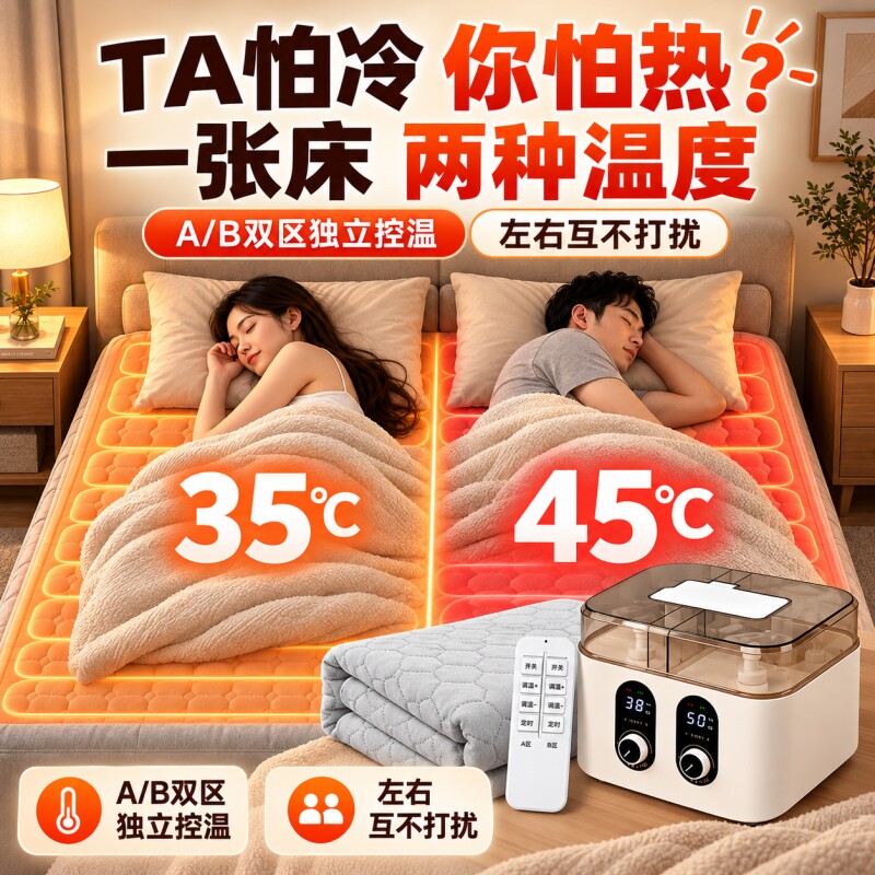 双温双控分区水暖毯双人家用水循环电褥子新款母婴冬季加厚电热毯